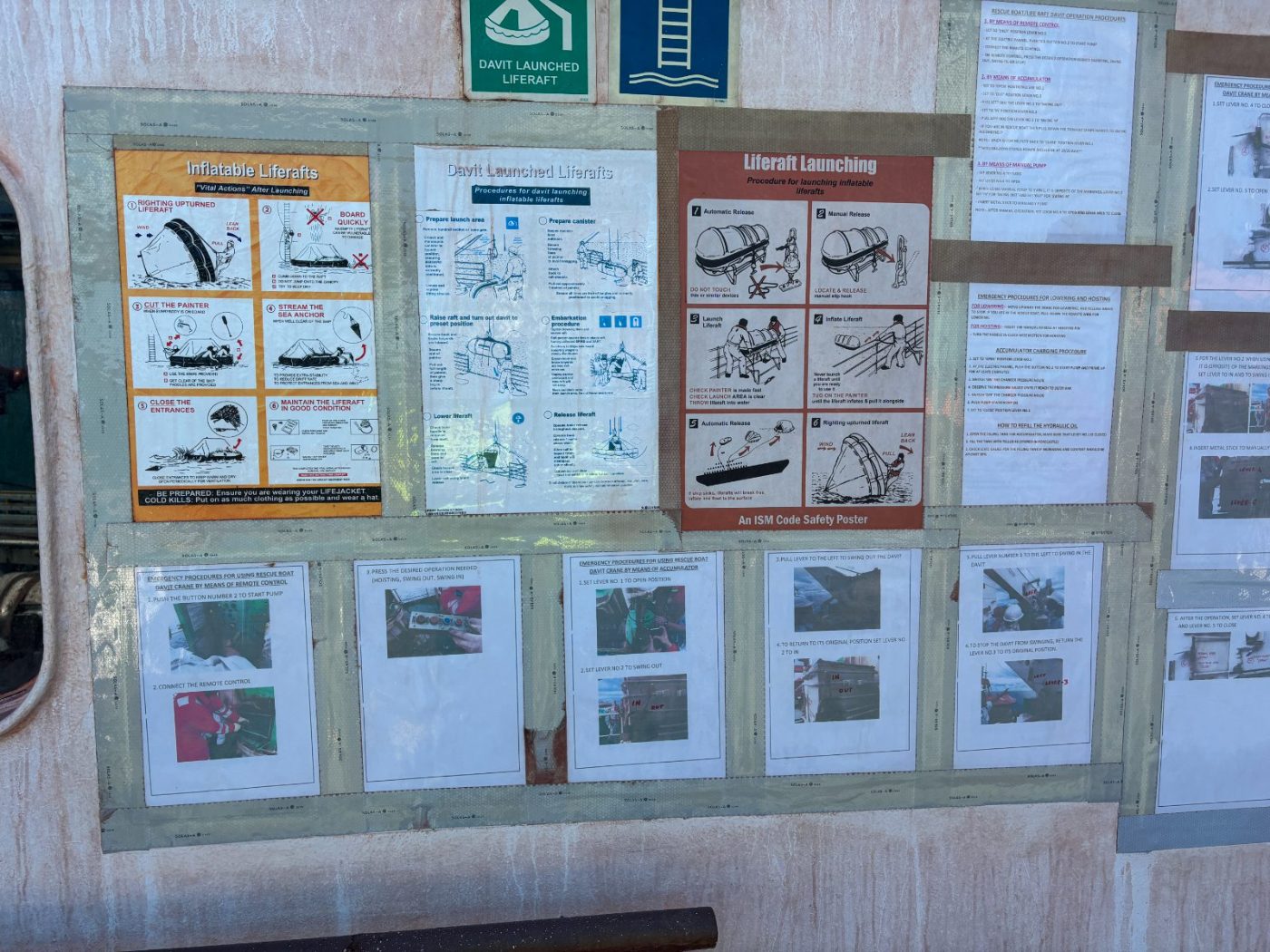Wall of laminated liferaft and davit launching procedures
